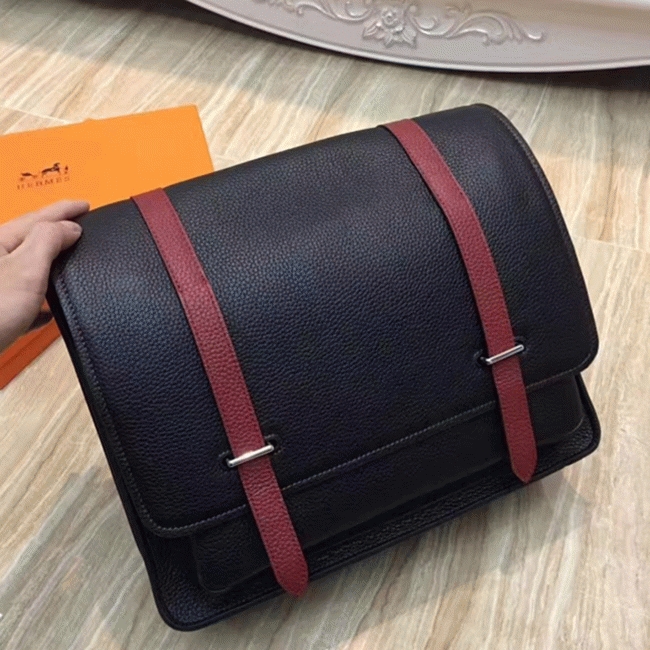 Black Knockoff Hermes Bicolor Steve Messenger Bag