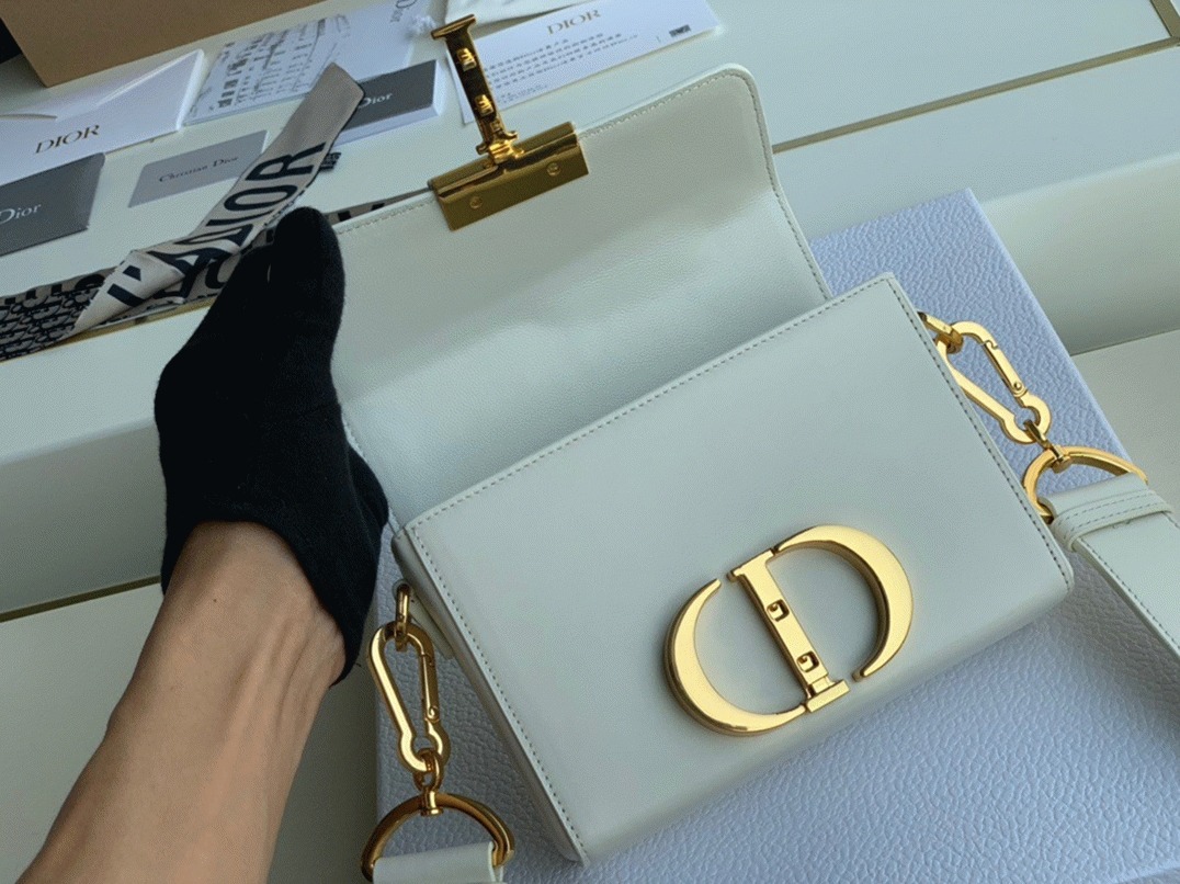 Dior 30 Montaigne Box Bag Knockoff in White Box Calfskin