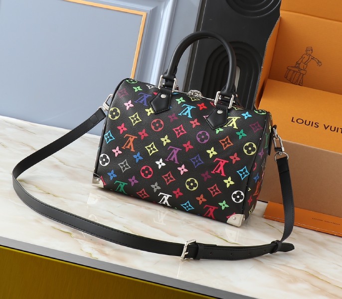 LV X TM Multicolored Speedy Bandouliere 25 In Black