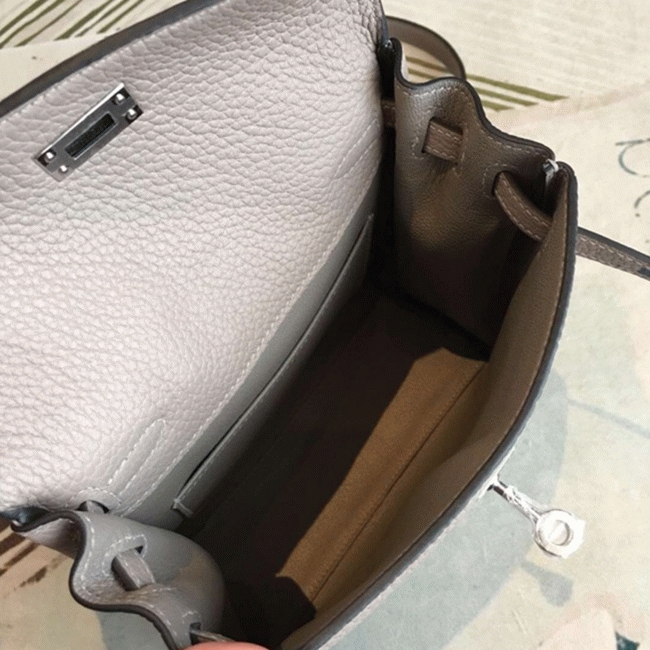 Gris Asphalt Clemence Replica High Quality Hermes Kelly Ado PM Bag