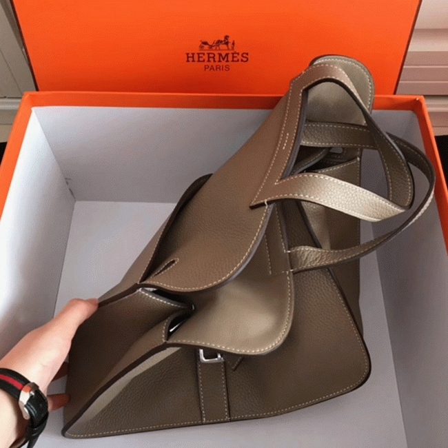 Grey AAA Replica Hermes Halzan Elegant Leather Tote