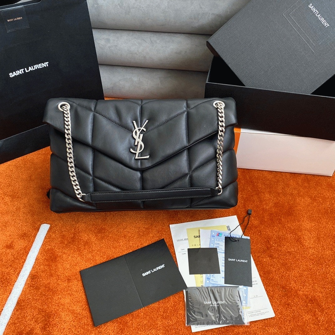 Saint Laurent Puffer Medium Chain Bag Noir Lambskin