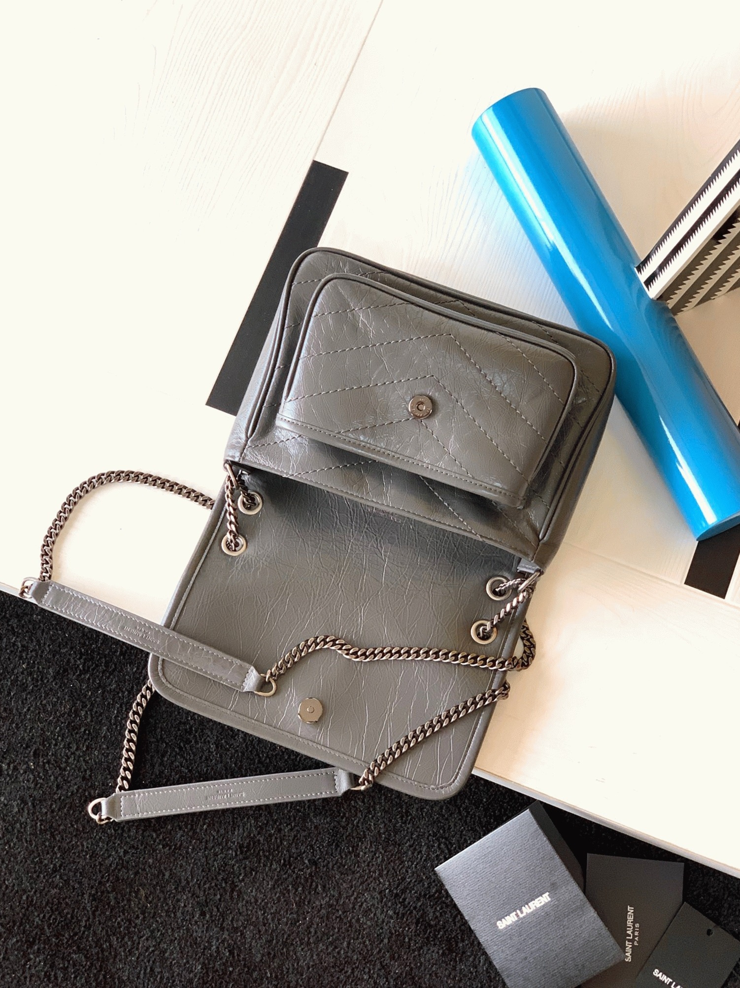 Replica Saint Laurent Niki Baby Chain Bag Dark Grey