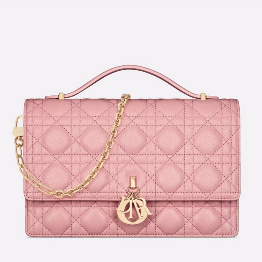 Dior Miss Dior Top Handle Bag Replica in Melocoton Pink Cannage Lambskin