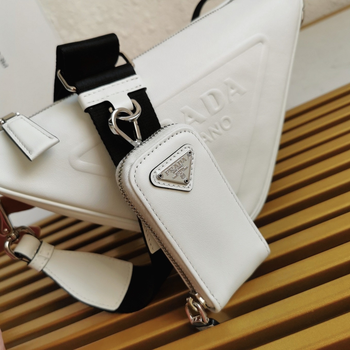 Prada Triangle Shoulder Bag Fake in White