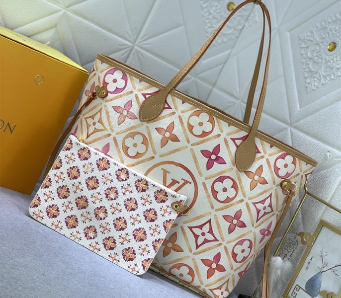 Louis Vuitton LV By The Pool Monogram Tiles Canvas Neverfull MM Tote In Coral
