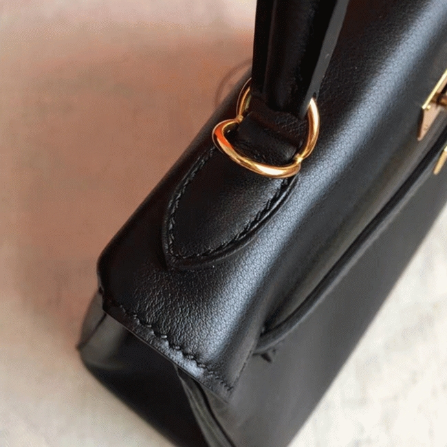 Black Swift Replica Hermes Kelly 25cm Retourne Soft Bag