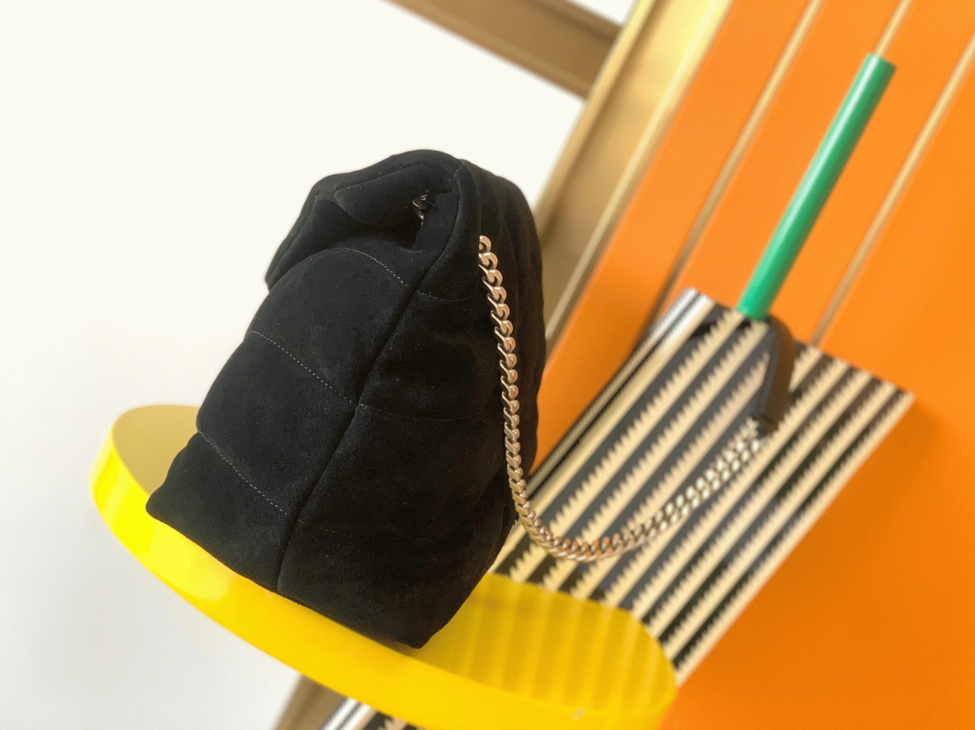 Saint Laurent Puffer Medium Chain Bag Black Suede Calfskin