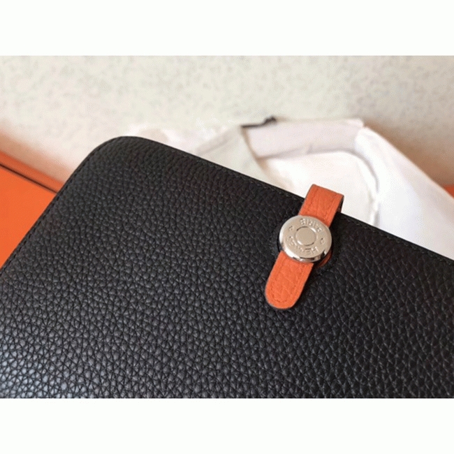 Black orange fake luxury Hermes Dogon duo wallet