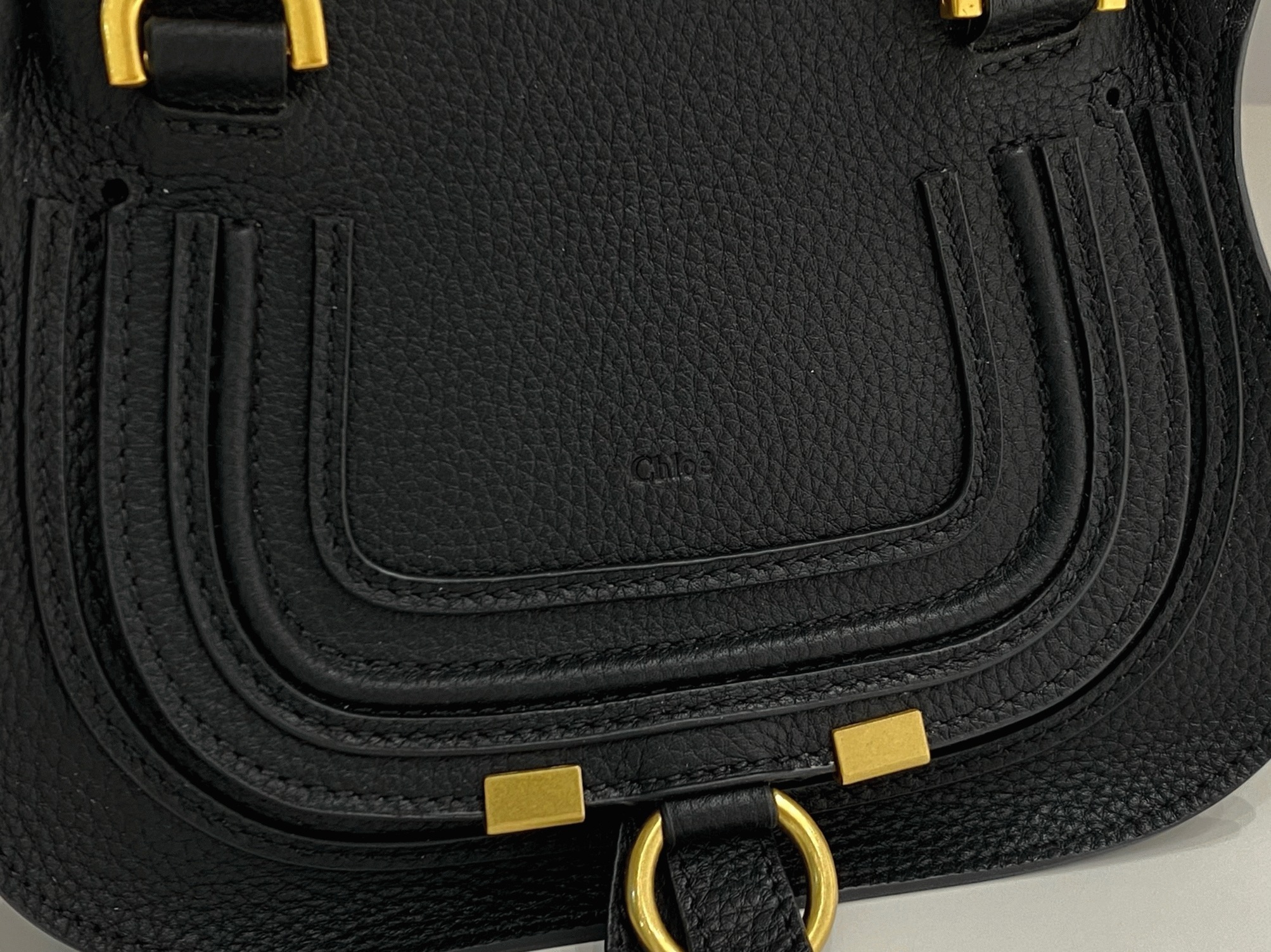 Top Quality Knockoff Chloe Marcie Mini Double Carry Bag in Black Grained Leather