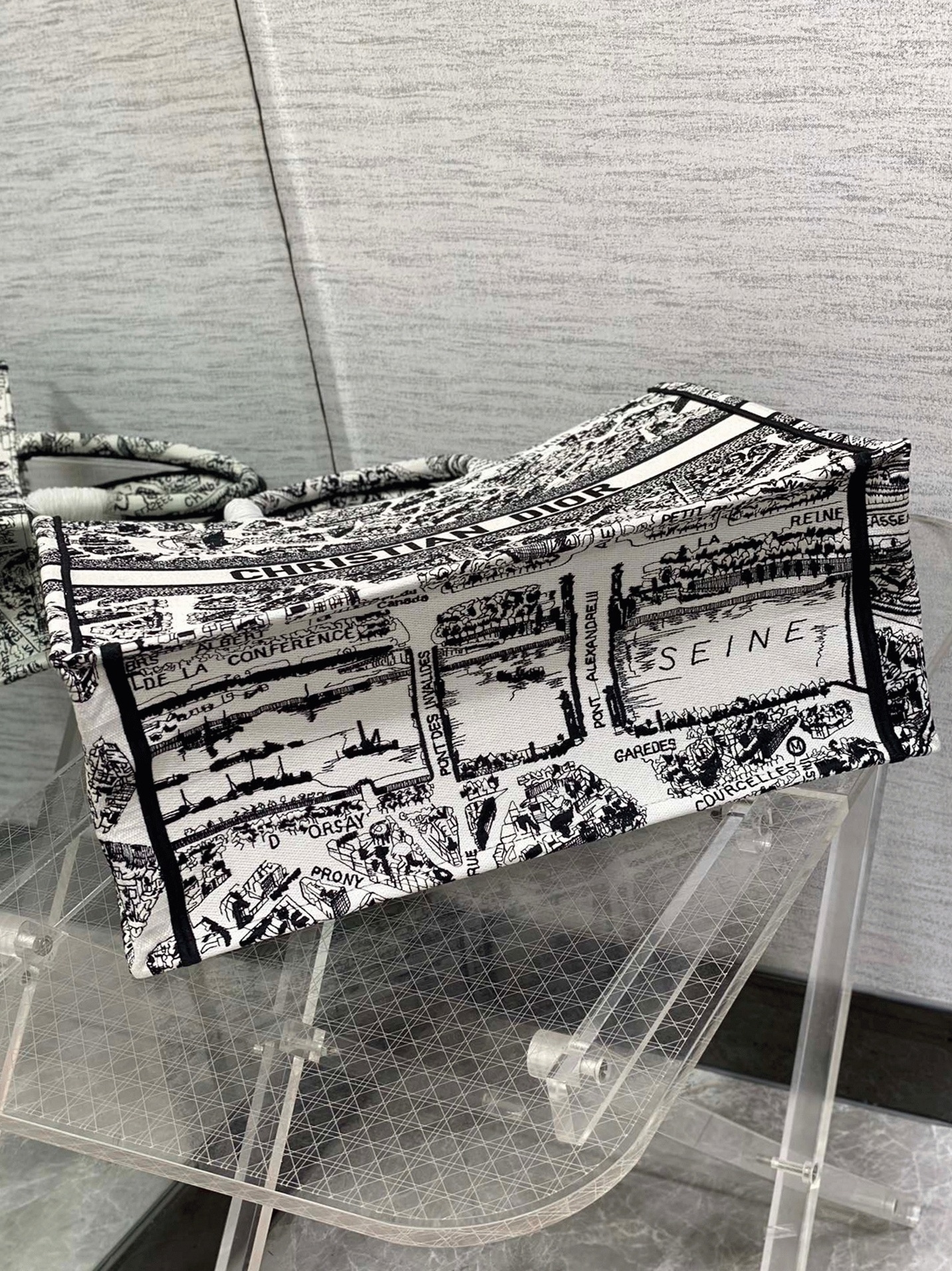 Dior Large Book Tote Bag Knockoff in White Plan de Paris Embroidery