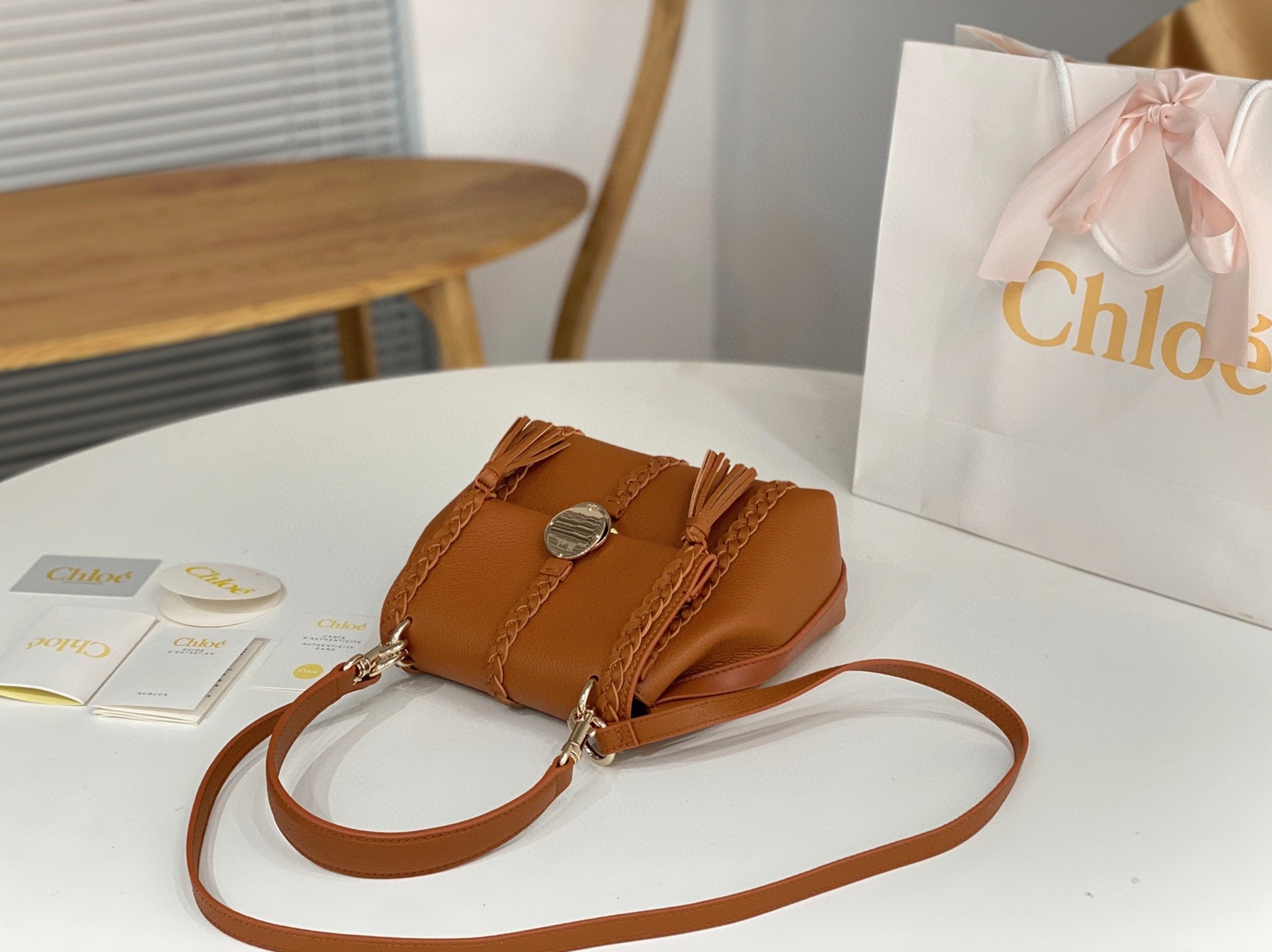 Top Quality Fake Chloe Penelope Small Shoulder Bag in Brown Grained Calfskin
