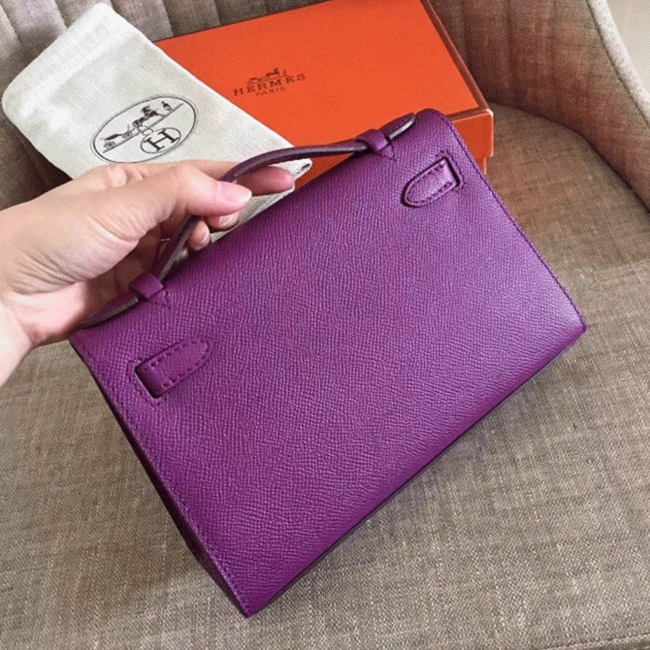 Cyclamen Epsom Knockoff Hermes Kelly Pochette Light Purple Clutch