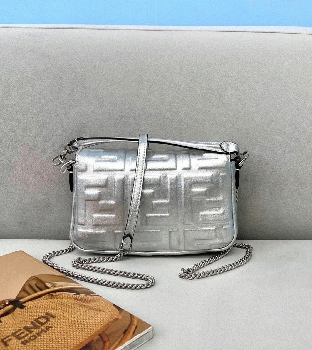 Top Quality Replica Fendi Small Baguette Bag In Silver FF