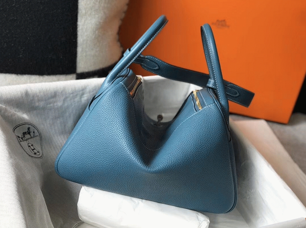 Fake Hermes Lindy 30cm bag in blue jean tone