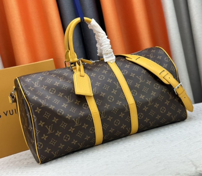 Louis Vuitton Monogram Macassar Canvas Keepall Bandouliere 50 In Safran Yellow
