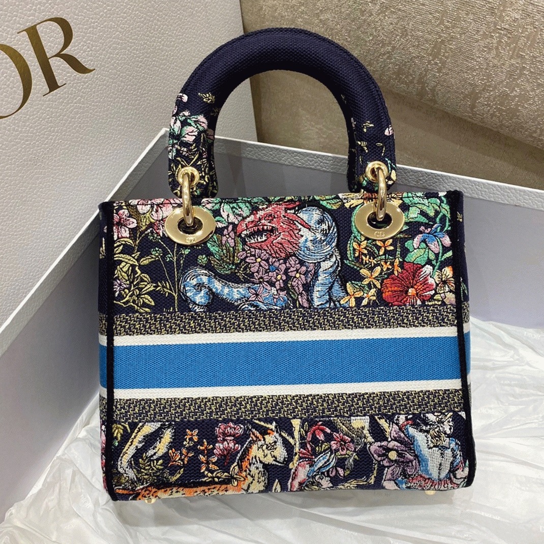 Dior Lady D-Lite Medium Bag Replica in Blue D-Constellation Embroidery
