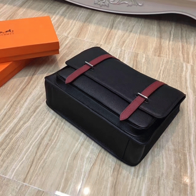 Black Knockoff Hermes Bicolor Steve Messenger Bag