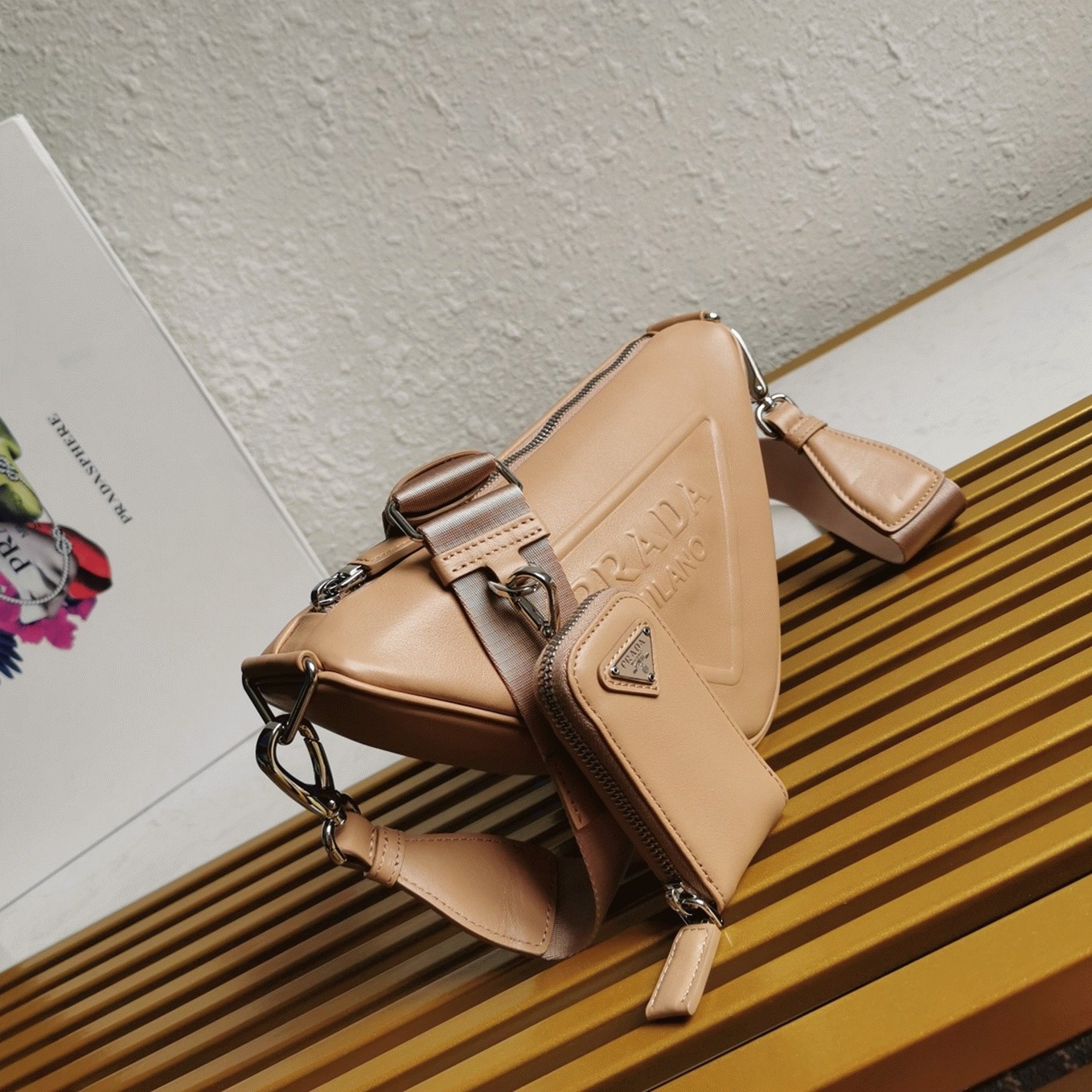 Prada Triangle Shoulder Bag Imitation in Beige