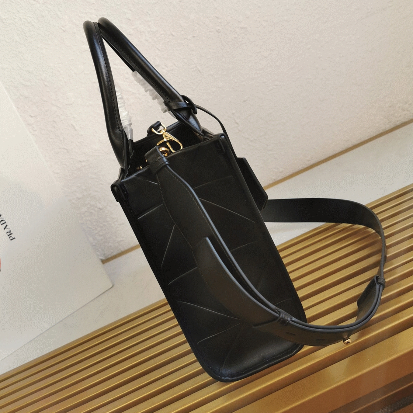 Prada Symbole Small Bag Fake with Topstitching in Black