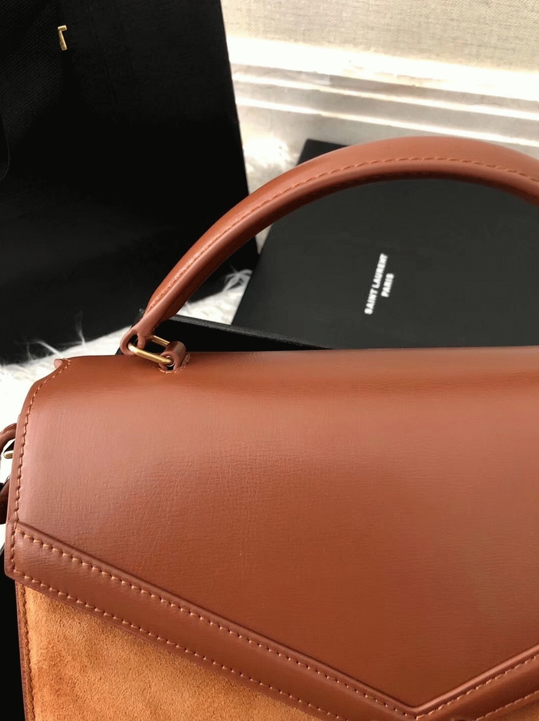Fake Saint Laurent Cassandra Medium Bag Brown Suede