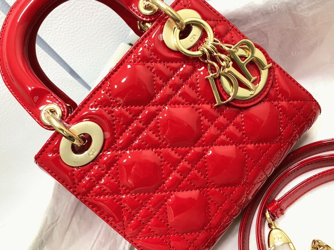 Dior Lady Dior Mini Chain Bag Knockoff with Chain in Red