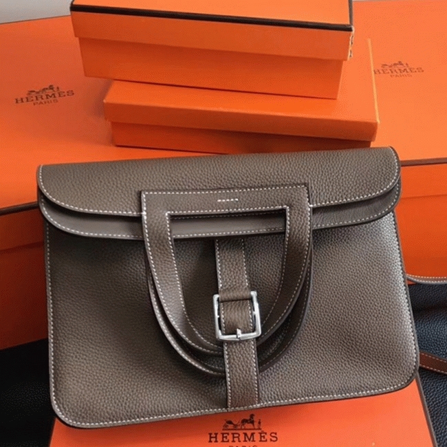 Etoupe Fake Hermes Halzan Soft Neutral Shoulder Bag