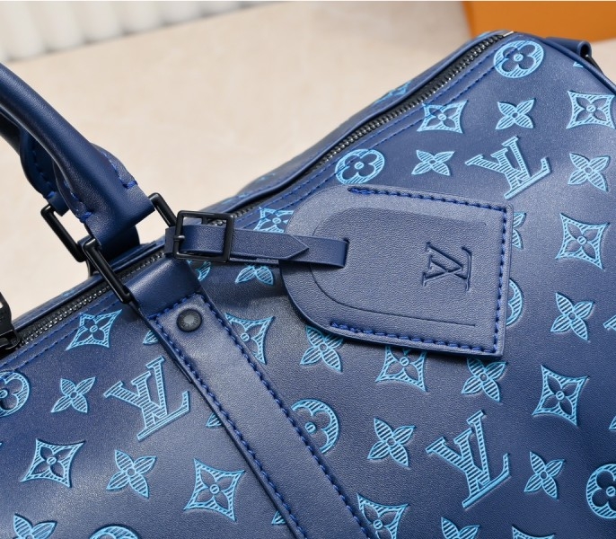 LV Monogram Shadow Keepall Bandouliere 50 In Navy River Blue