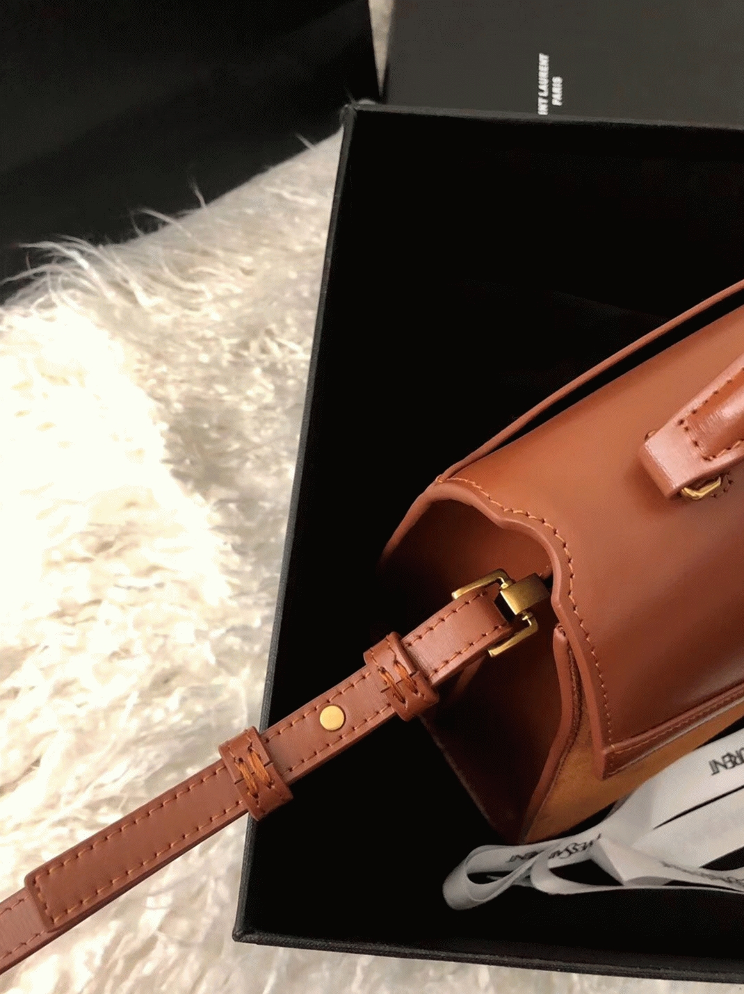 Fake Saint Laurent Cassandra Medium Bag Brown Suede