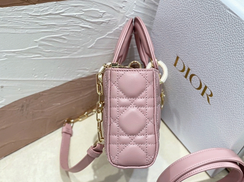 Dior Lady D-Joy Small Bag Fake in Peony Pink
