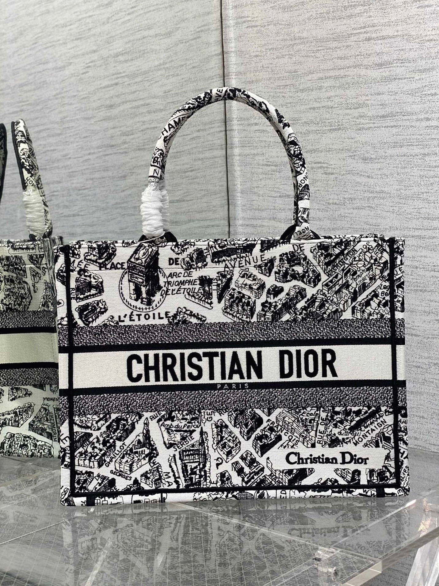 Dior Large Book Tote Bag Knockoff in White Plan de Paris Embroidery