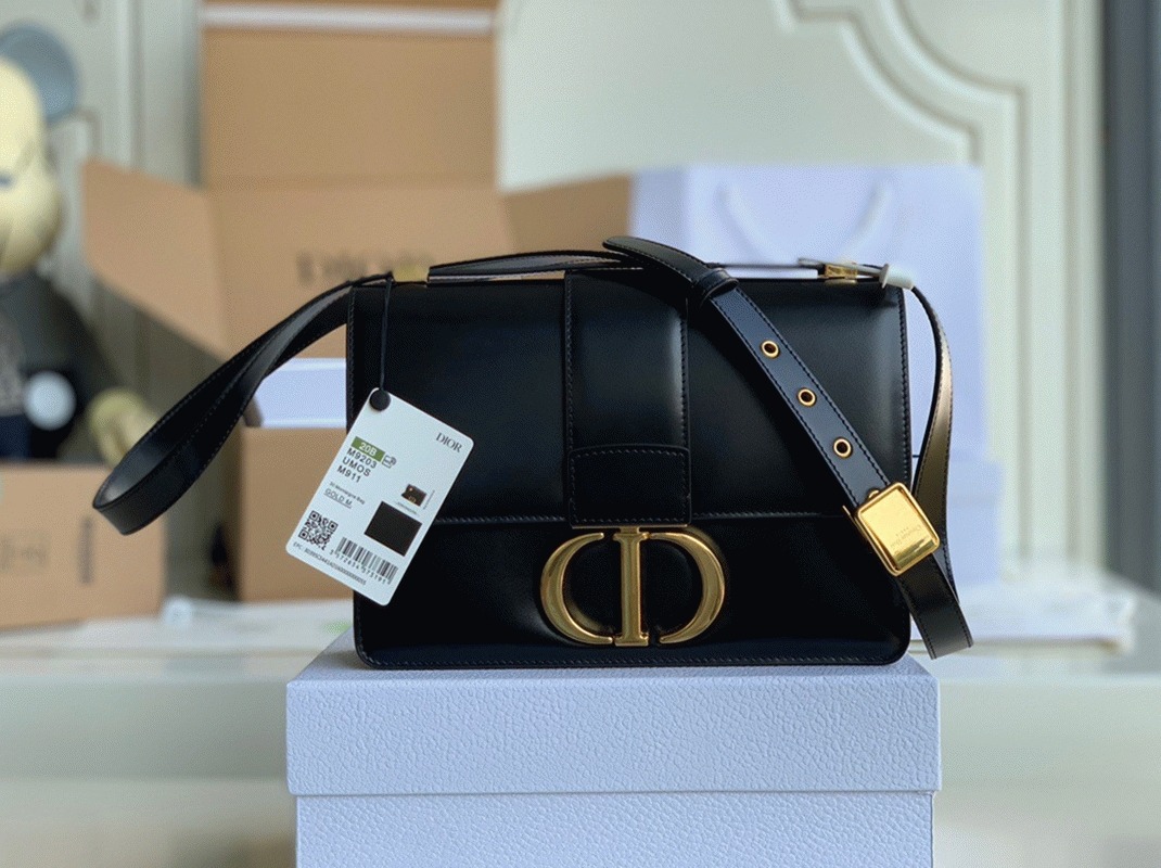 Dior 30 Montaigne Medium Bag Replica in Black Box Calfskin