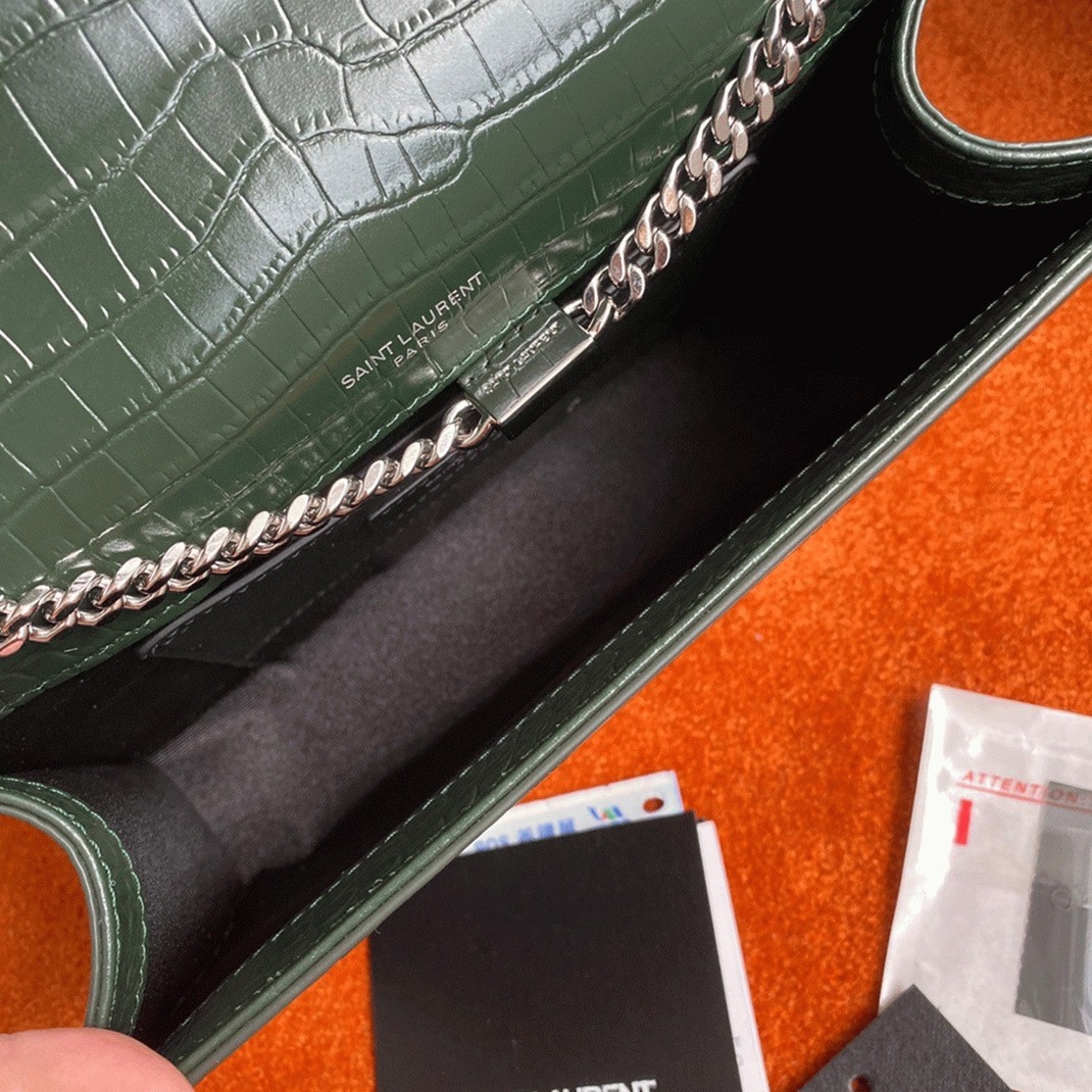 Replica Saint Laurent Kate Medium Tassel Bag Green Crocodile-embossed Leather