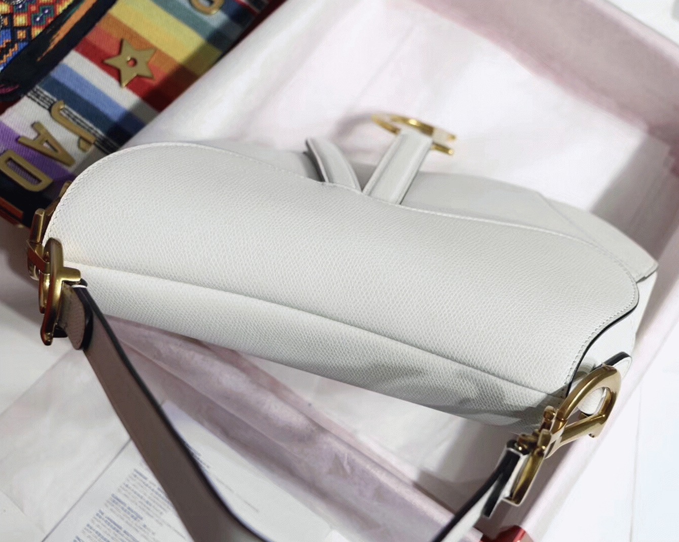 Dior Saddle Bag Replica in White Grained Calfskin