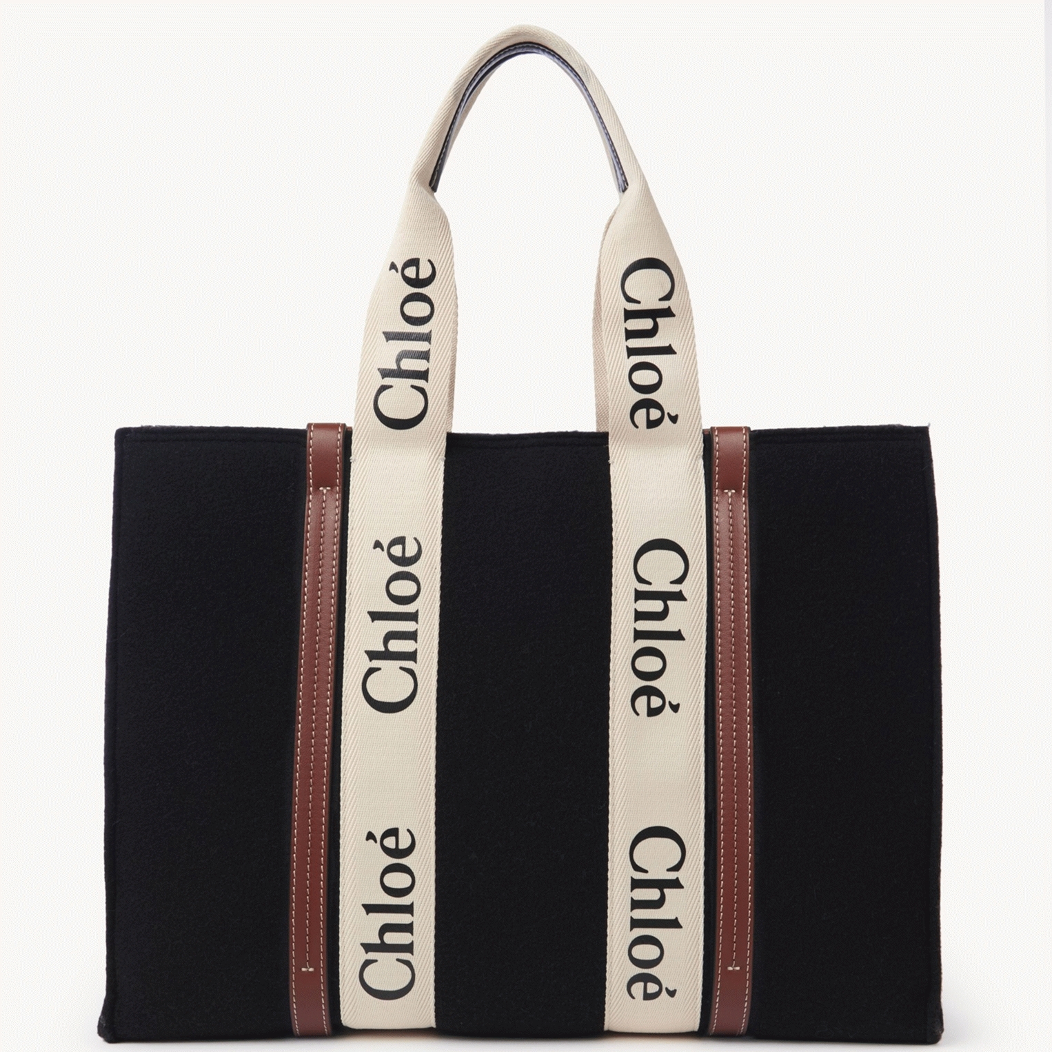 Top Quality Faux Chloe Large Woody Tote Bag In Black Felt
