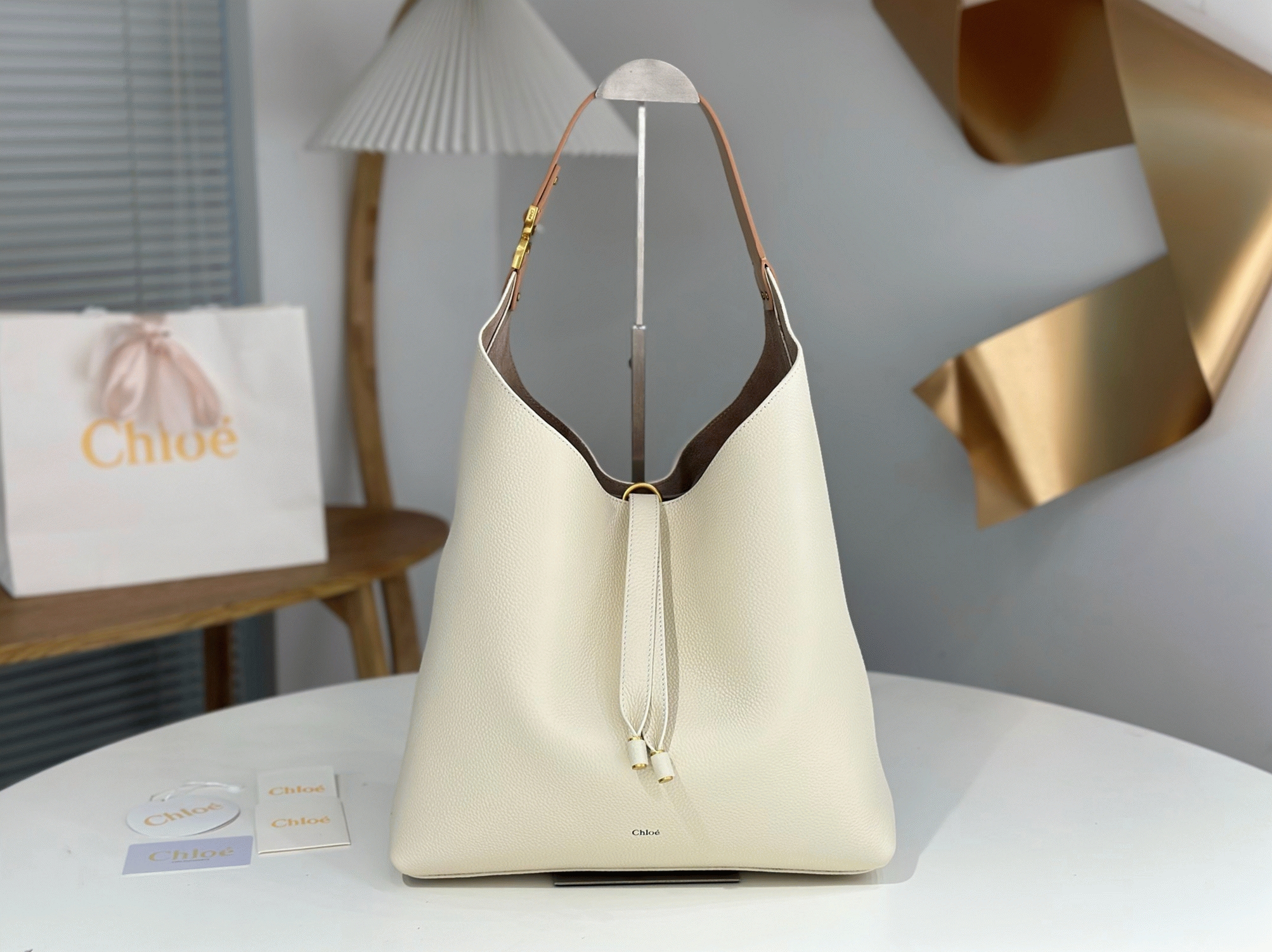 Top Quality Replica Chloe Marcie Hobo Bag in White Grained Leather