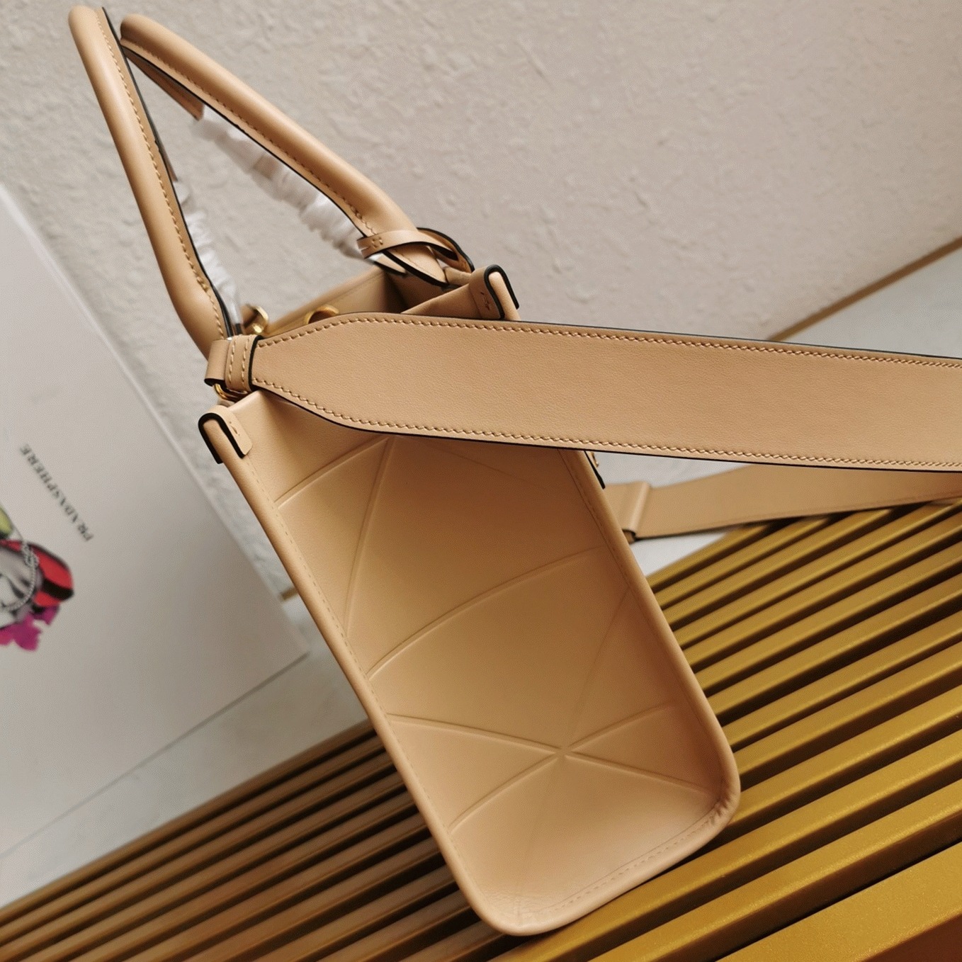Prada Symbole Small Bag Imitation with Topstitching in Beige