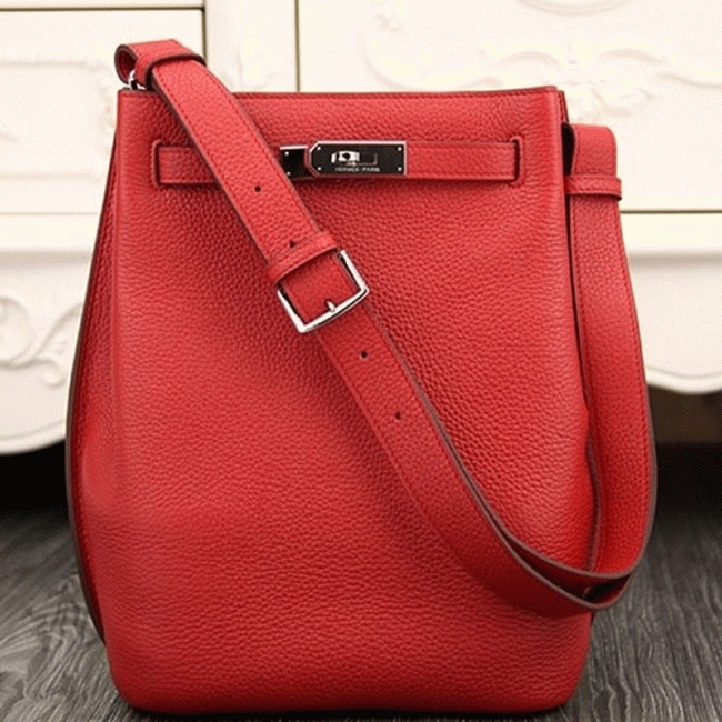 Red Leather Fake Hermes So Kelly 22cm Bold Color Purse