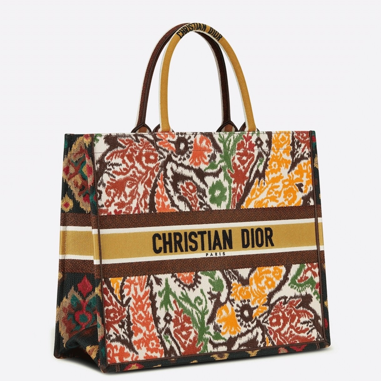 Dior Large Book Tote Bag Faux in Yellow Multicolor Dior Paisley Embroidery