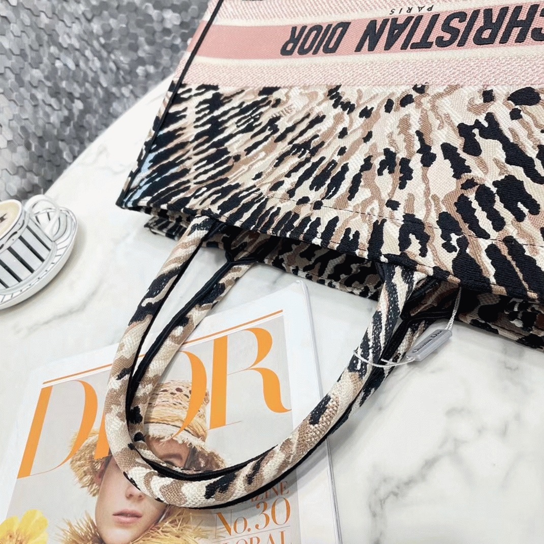 Dior Large Book Tote Bag Replica in Multicolor Tie Embroidery