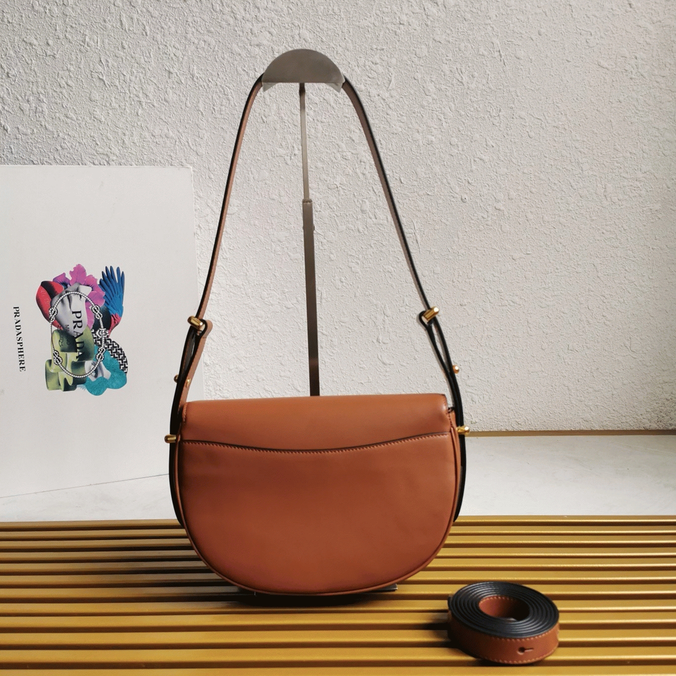 Brown Prada Arque Shoulder Bag with Flap Fake