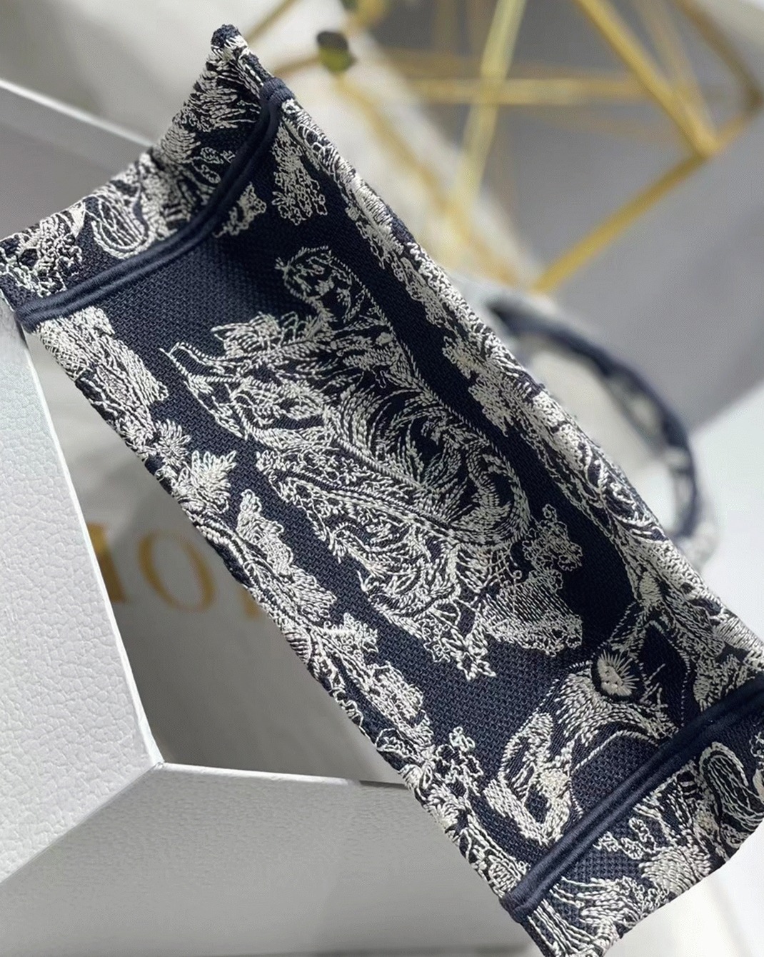 Dior Small Book Tote Bag Knockoff in Blue Toile de Jouy Reverse Embroidery