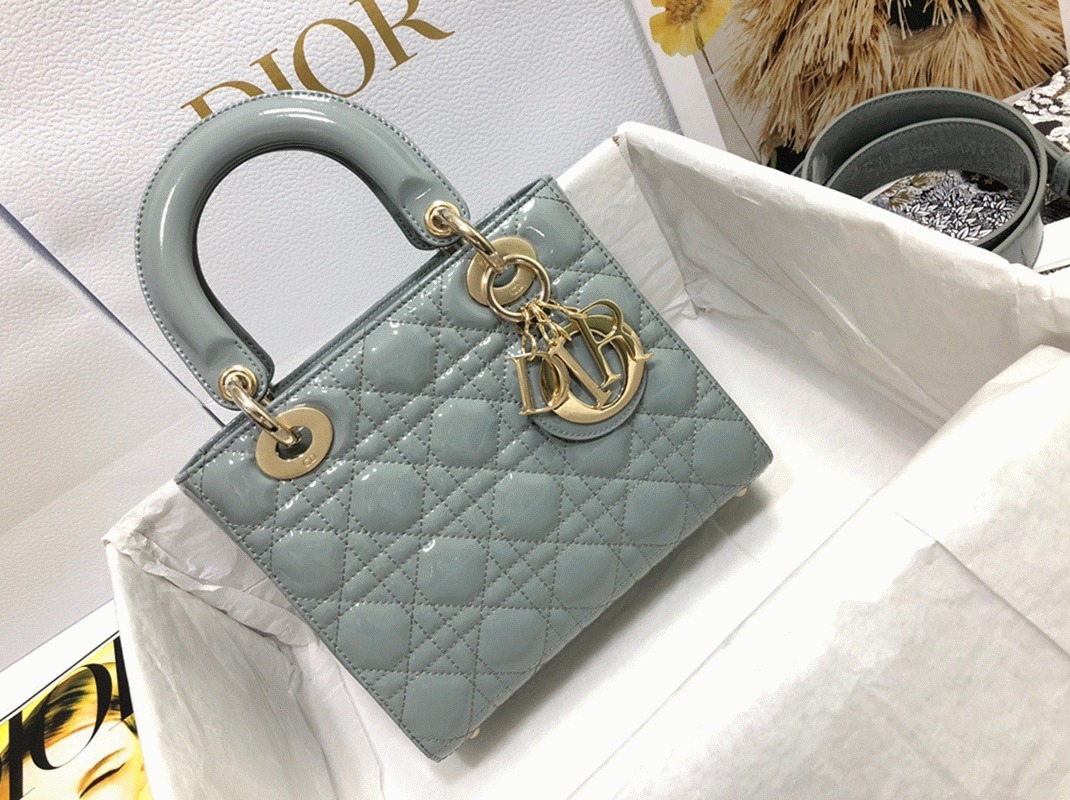 Dior Small Lady Dior Bag Replica in Grey Patent Cannage Calfskin