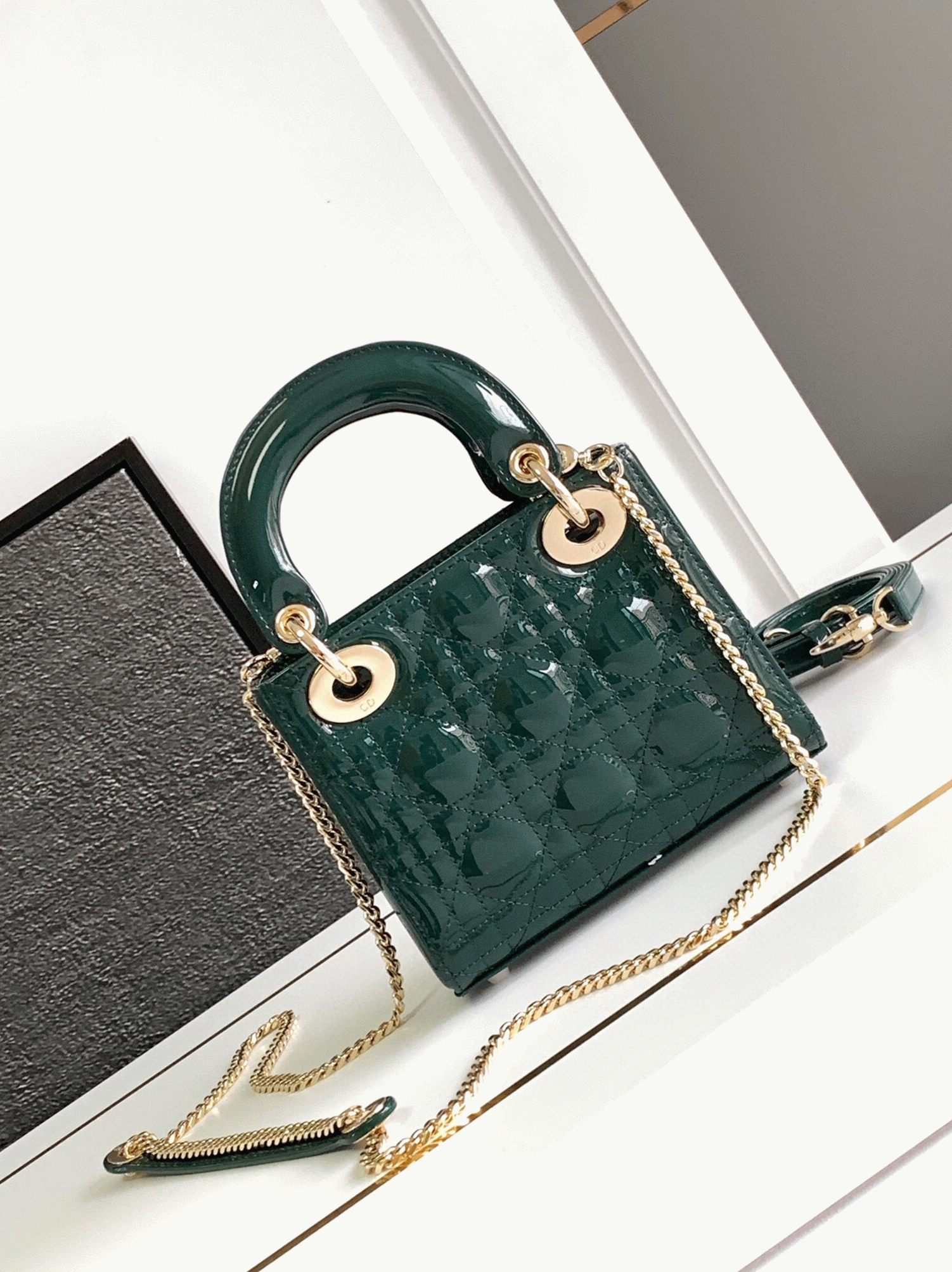 Dior Lady Dior Mini Chain Bag Fake with Chain in Green