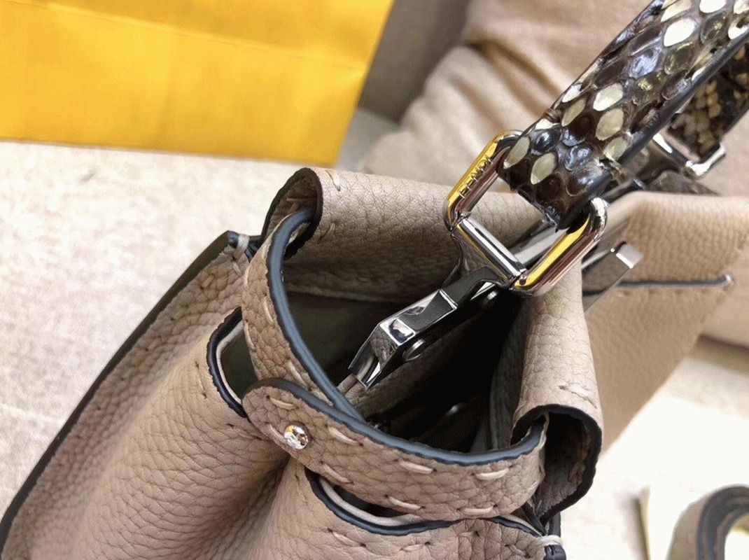Top Quality Knockoff Fendi Peekaboo Mini Selleria Grey Bag with Python Leather Handle