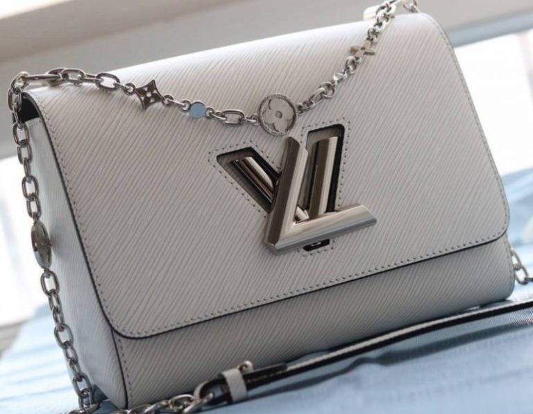 Louis Vuitton Epi Leather Twist MM With Flowers Jewels Chain Bag In Optic White