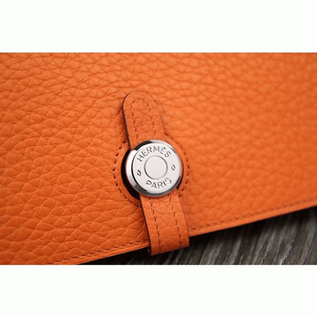 Orange knockoff designer Hermes Dogon combine wallet