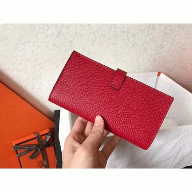 Red Epsom Fake Hermes Bearn Wallet