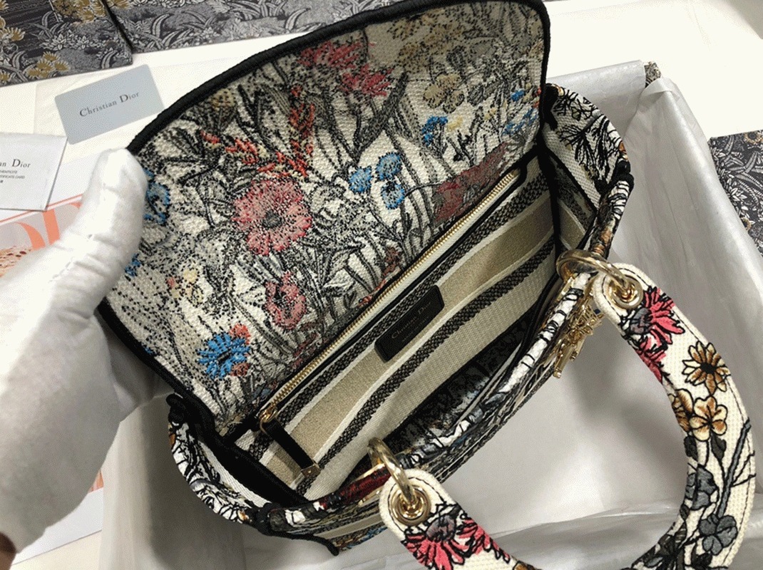 Dior Lady D-Lite Medium Bag Faux in Mille Fleurs Embroidery