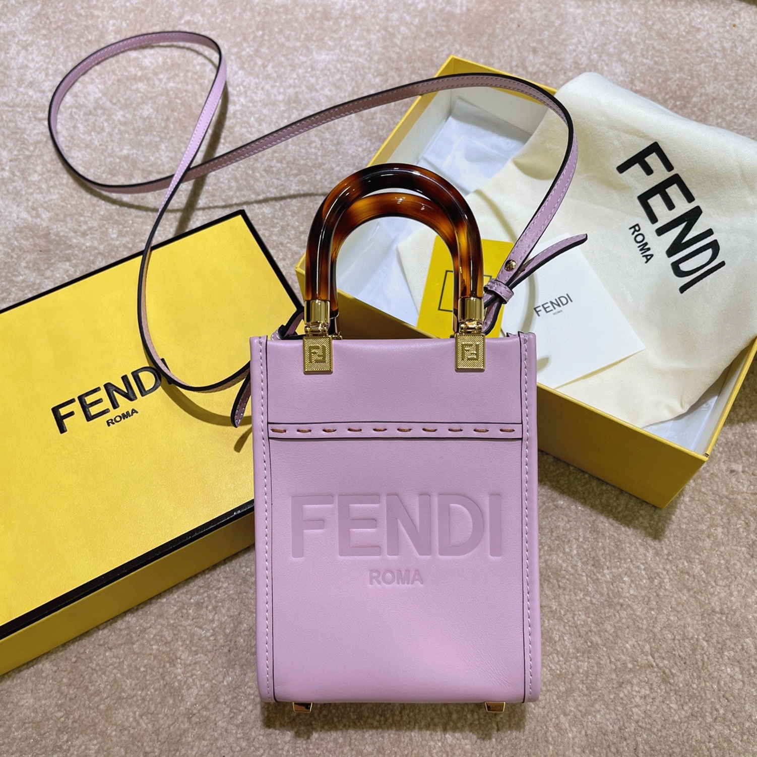 Top Quality Knockoff Fendi Mini Sunshine Shopper Bag In Lilas Leather